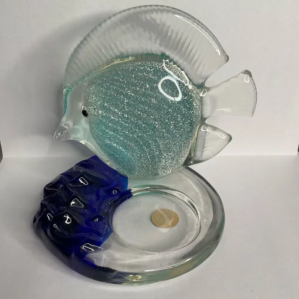 Vintage PartyLite Tropical Fish Tea Light‎ Candle Holder Art Glass Sparkly Blue - Picture 11 of 11